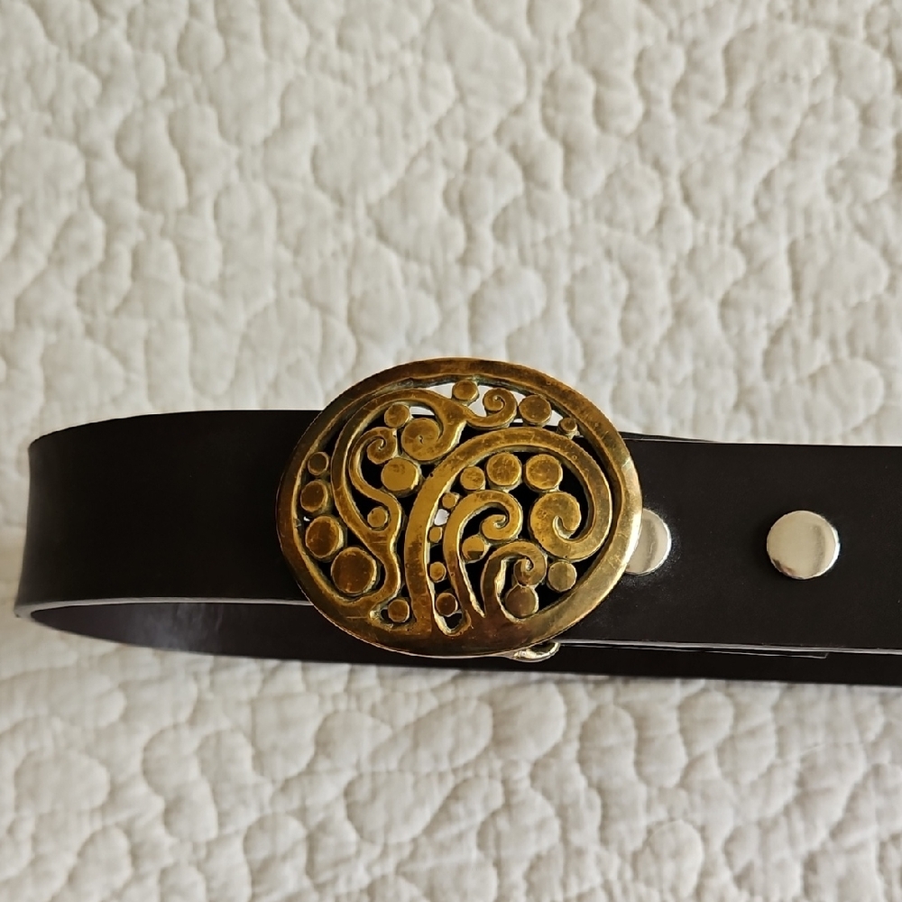 2X🟡HP🟡Vintage Brown Leather Men's Belt With Brass Buckle